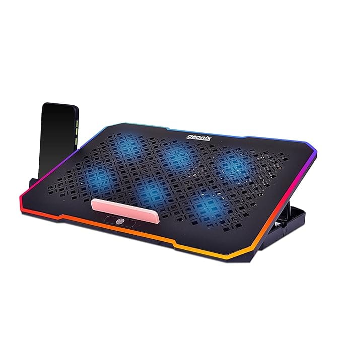 Geonix Ergo 2 Gaming Laptop Cooling Stand with 10 RGB Lights, 6 Quiet Fans for 15.6-18 Inch Laptops, Smart Touch, 5 Stand Adjustable Point, PC Notebook Heat Dissipation (Black)