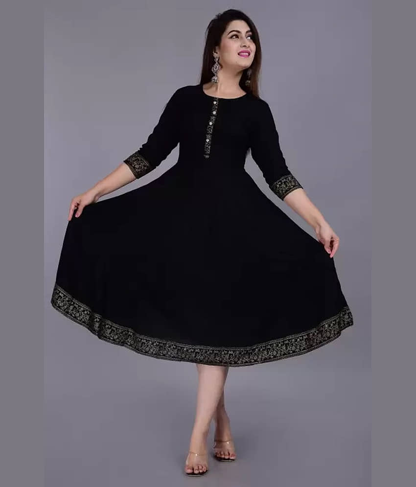 Smien - Olive Rayon Women's Anarkali Kurti ( Pack of 1 )