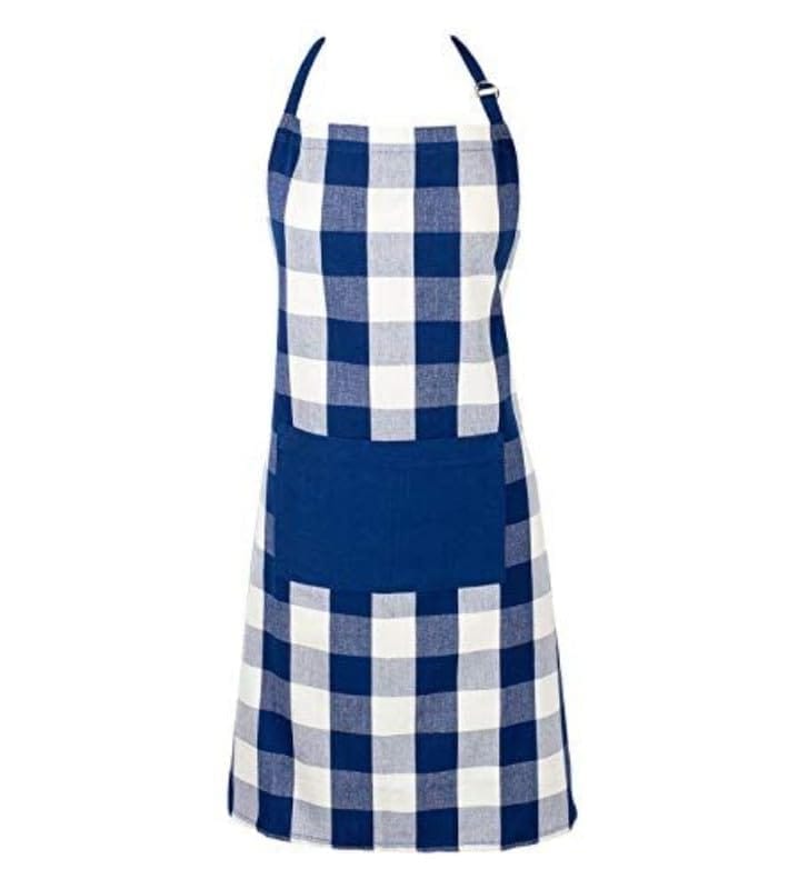 Cotton Checked Aprons (Blue, Size: 28X32 In)-PID55107