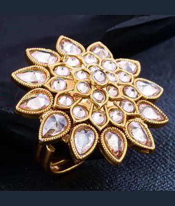 Sukkhi Sparkling Eye-CatchyFloral Gold Plated Colour Stone Adjustable Ring For Women