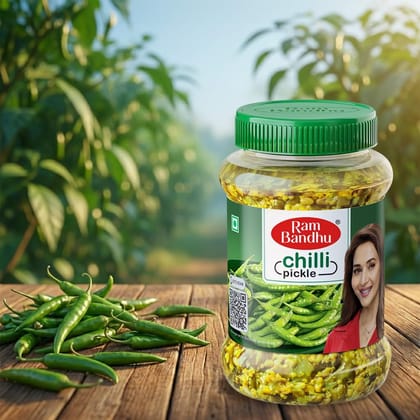 Ram Bandhu Chilli Pickle 500gm Pack | Pack of 1 | Ready to Eat | with Green Chilli | Mustard, Fenugreek, Turmeric Powder, Oil, and Salt Ram Bandhu Chilli Pickle 500gm Pack | Pack of 1 | Ready to Eat | with Green Chilli | Mustard, Fenugreek, Turmeric Powder, Oil, and Salt