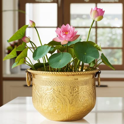 Brass Decorative Home Planter � Elegant Gold Finish, Height : 11.5 Inch (FMAS615 D)