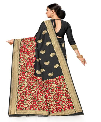 Women's Banarasi Silk Designer Weaving Saree with Unstitched Blouse (Black, 5.50 Mtrs)