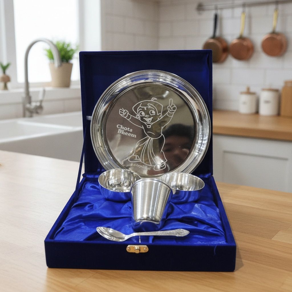 Steel Laddu Gopal Bhog Thali | Laddu Gopal Bhog Plate | Steel Krishna Pooja Thali, Height : 1 Inch (SMAS117 D)