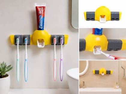 DHRUVINSRI Home and Bathroom Toothpaste Dispenser/Squeezer with 4 Sets of Plastic Toothbrush Holder
