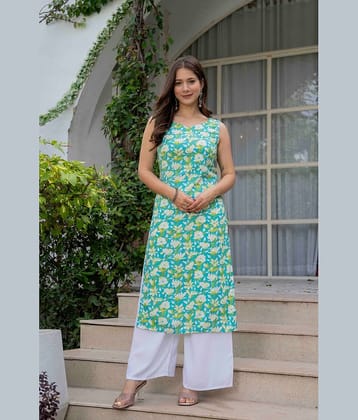 MAUKA Women Rayon Printed Straight Kurti ( Green )