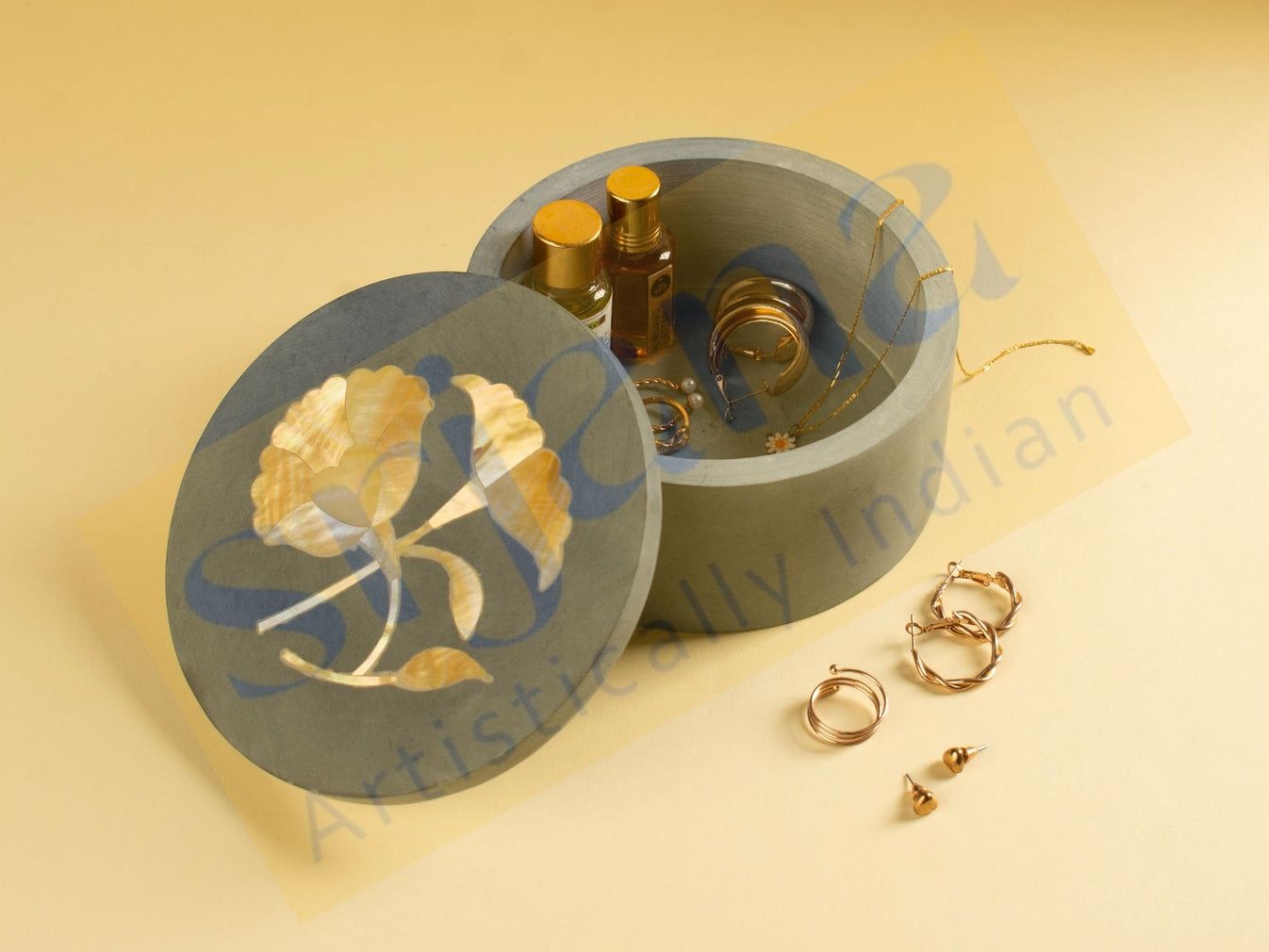 Srjana Handcrafted Marble Trinket Box With Mother of Pearl Inlay Handicrafts