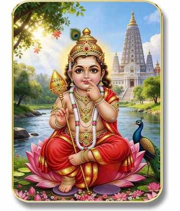 Livin'luxe Bala Murugan Lord Kartikeya MDF Wall Art with Table Top Stand for Mandir