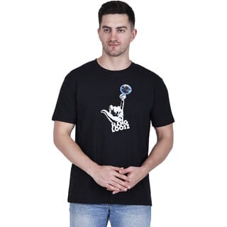 Life Dream Mens Black Dobby Cotton Blend Round Neck T-Shirt