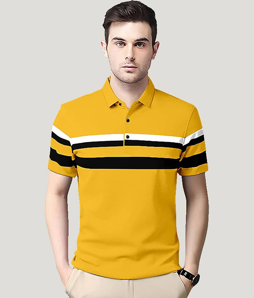 AUSK Pack of 1 Cotton Blend Regular Fit Striped Half Sleeves Men's Polo T Shirt ( Black )