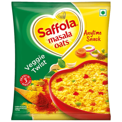 Saffola Masala Oats - Tasty Evening Snack, Fibre Rich, Veggie Twist, 38 G