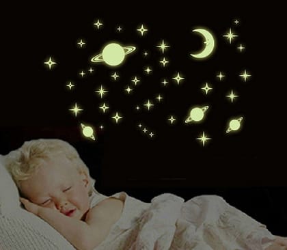 DreamKraft Wall Whispers Vinyl Moon and 69 Star Glow in The Dark Glowing Astronomy Wall Sticker (Multicolor)