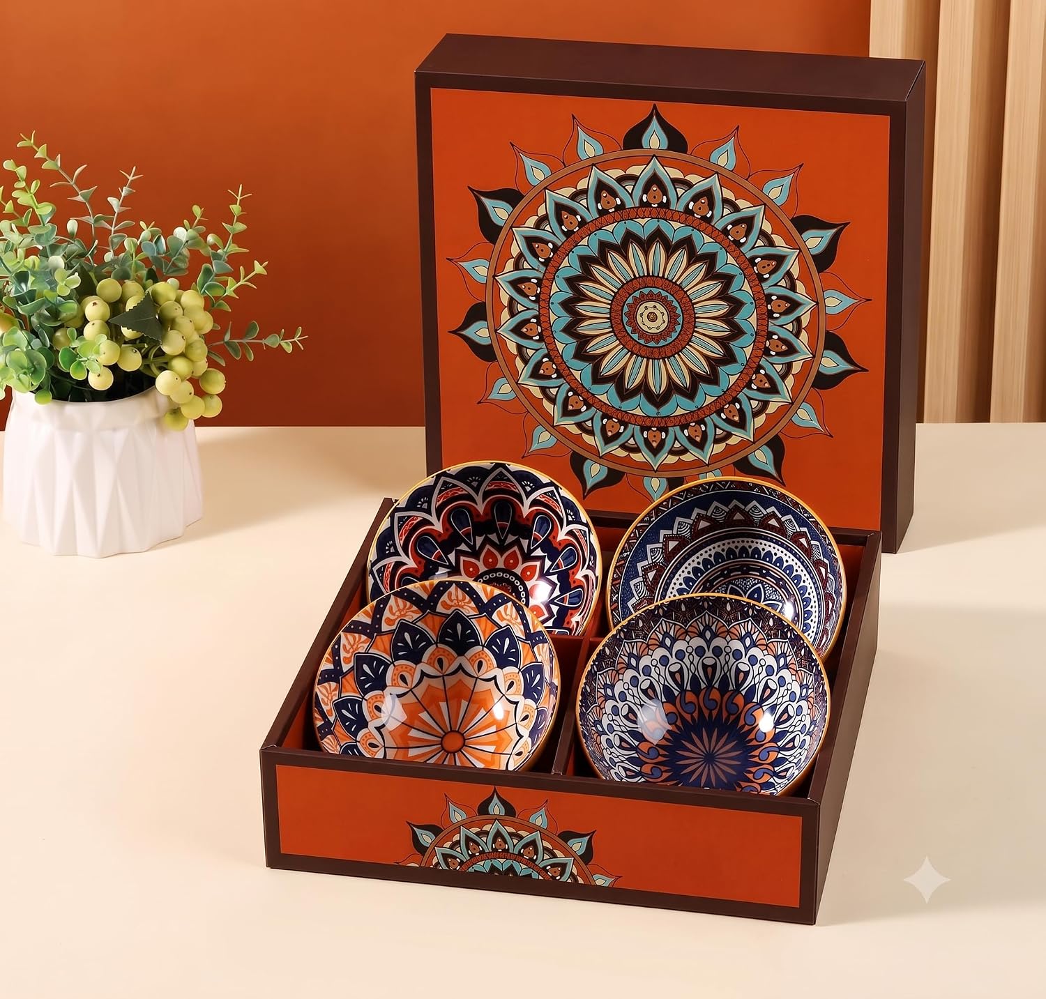 Style Ceramic Bowl Set of 4 | Multicolour Assorted Serving Bowls for Cereal, Soup, Salad, Snacks, Dessert & Fruits | Decorative Dinnerware Gift Set