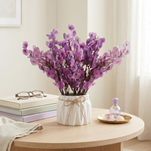 Artificial Lavender Plant in White Pot, 18cm – Realistic Faux Flower Arrangement for Home & Office Décor (Set of