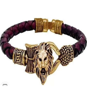 Rudraksha Lion Trishul Damroo Designer Oxidized Gold Bahubali Leather Bracelet for Men & Women