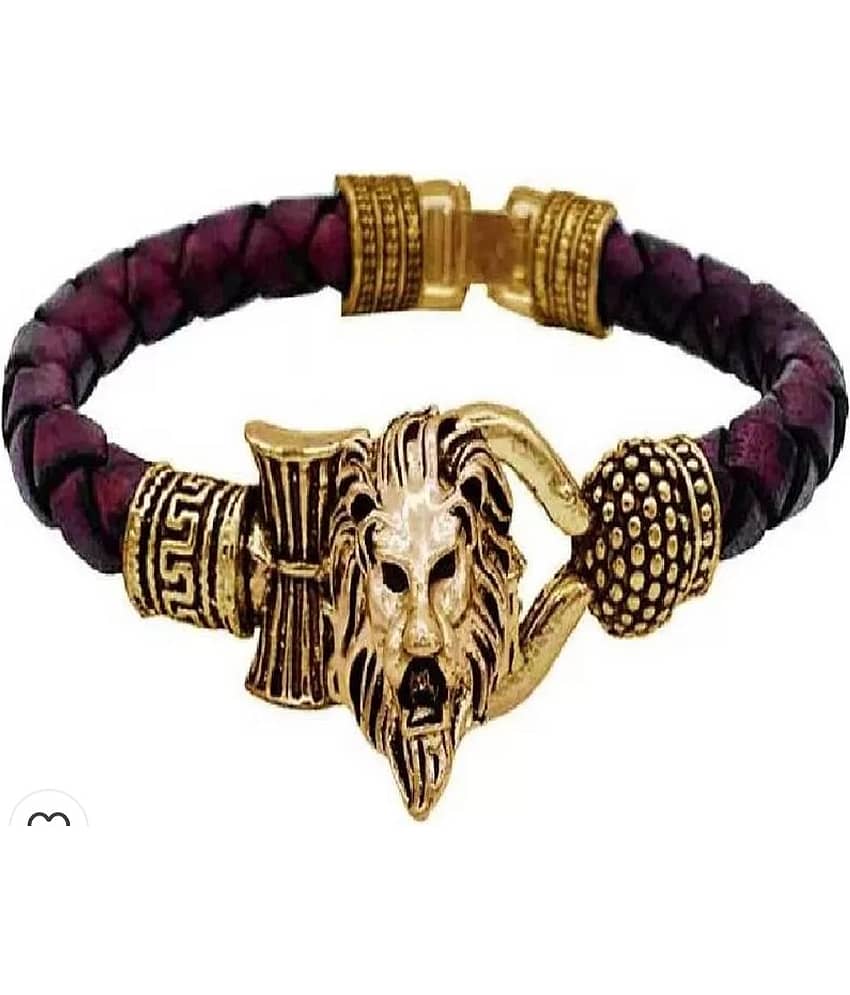 Rudraksha Lion Trishul Damroo Designer Oxidized Gold Bahubali Leather Bracelet for Men & Women