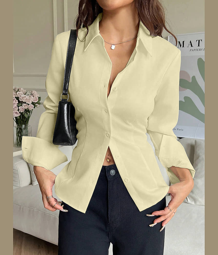Aahwan Women Solid Polyester Shirt ( Yellow )