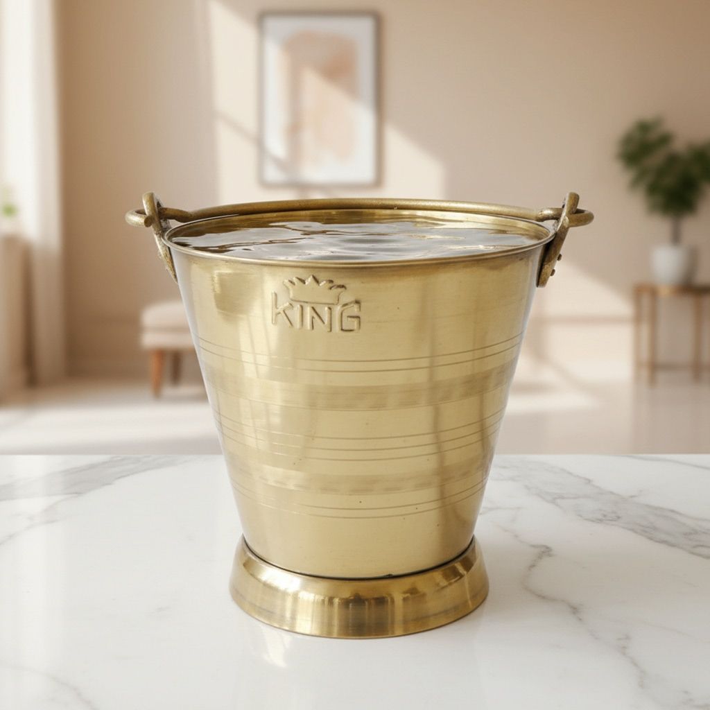 Large Brass Bucket 11 Liter | Premium Indian Brassware, Height : 12 Inch (ZMAS612 F)