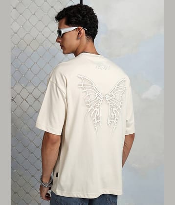 Highlander Men Cotton Blend Oversized Fit Printed T-Shirt ( Cream )
