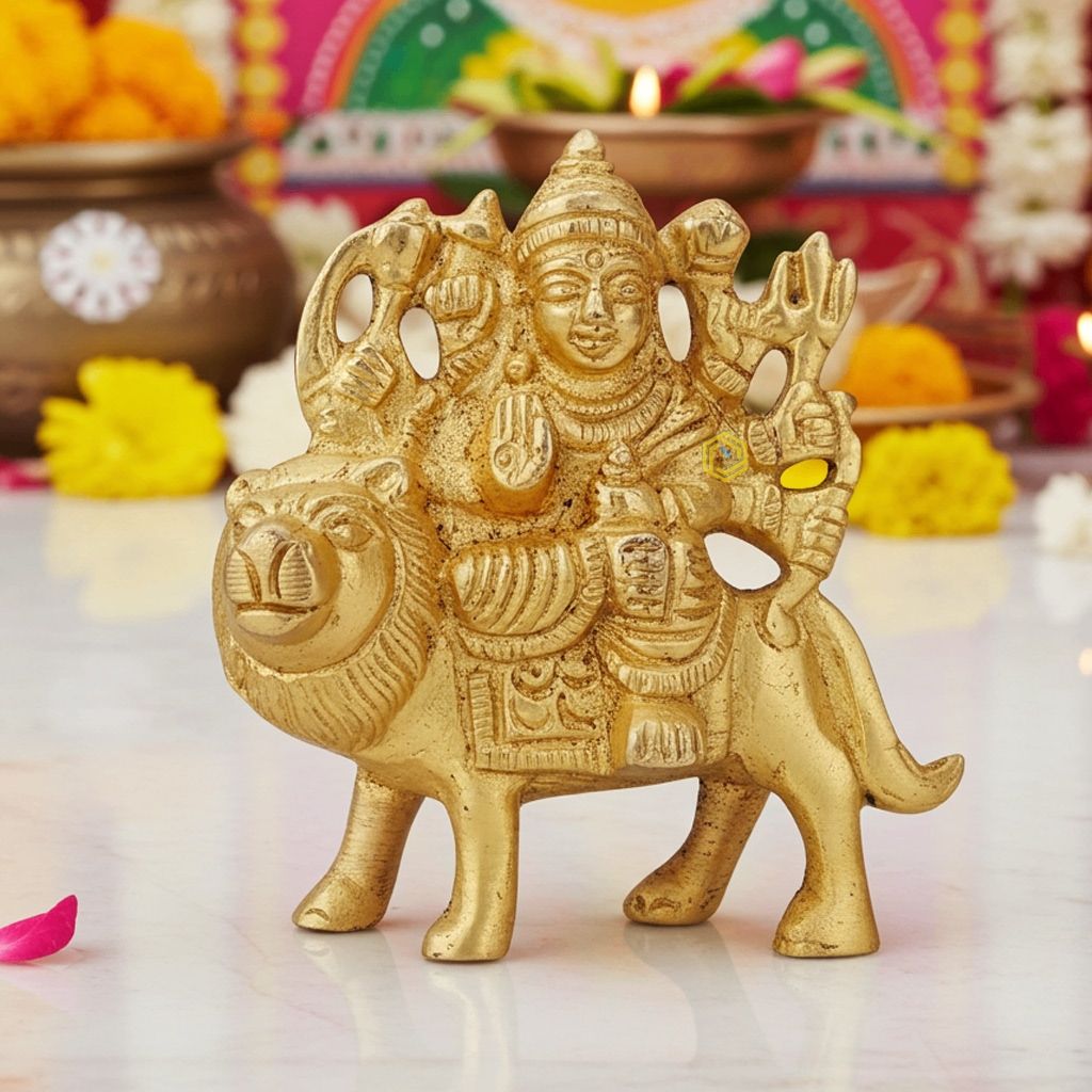 Brass Durga Ji Idol - Handcrafted Brass Sculpture for Home Decor, Height : 2.5 Inch (BSMAS746 B)