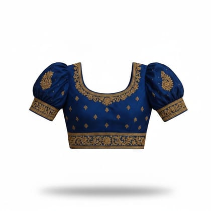 Royal Blue Embroidered Puff Sleeve Blouse