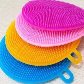 FLYFOT Silicone Washing Sponge Antibacterial Silicone Dish Scrubber Fruit and Vegetable Washing Brush Round Scrubber Pad Multipurpose