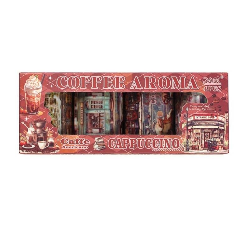 Coffee Aroma PET Decorative Hand Account Tape Set (4 Rolls) | Coffee Theme Journaling Supplies | Creative Stationery