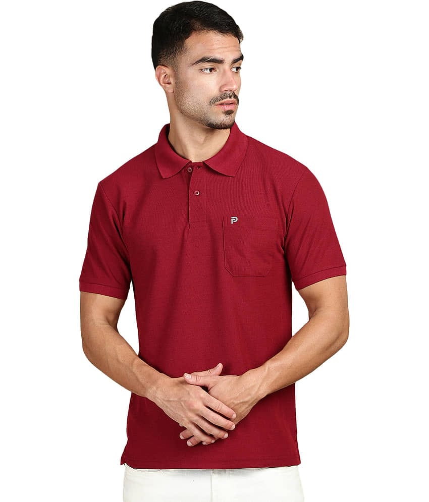 LUX PARKER Pack of 1 Cotton Blend Regular Fit Solid Half Sleeves Men's Polo T Shirt ( Maroon )