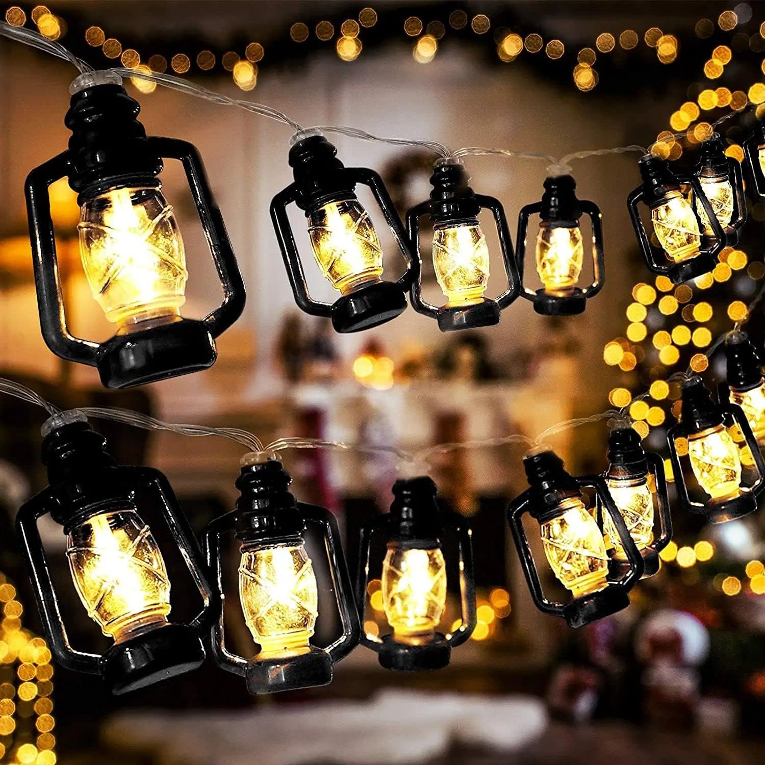 SPARKWORLD 2 m 10-LED Black Lantern String Lights Battery-Powered Warm White Decorative Lights for Home, Diwali, Christmas & Parties (Pack of 1) | Colour: Lantern Ladi