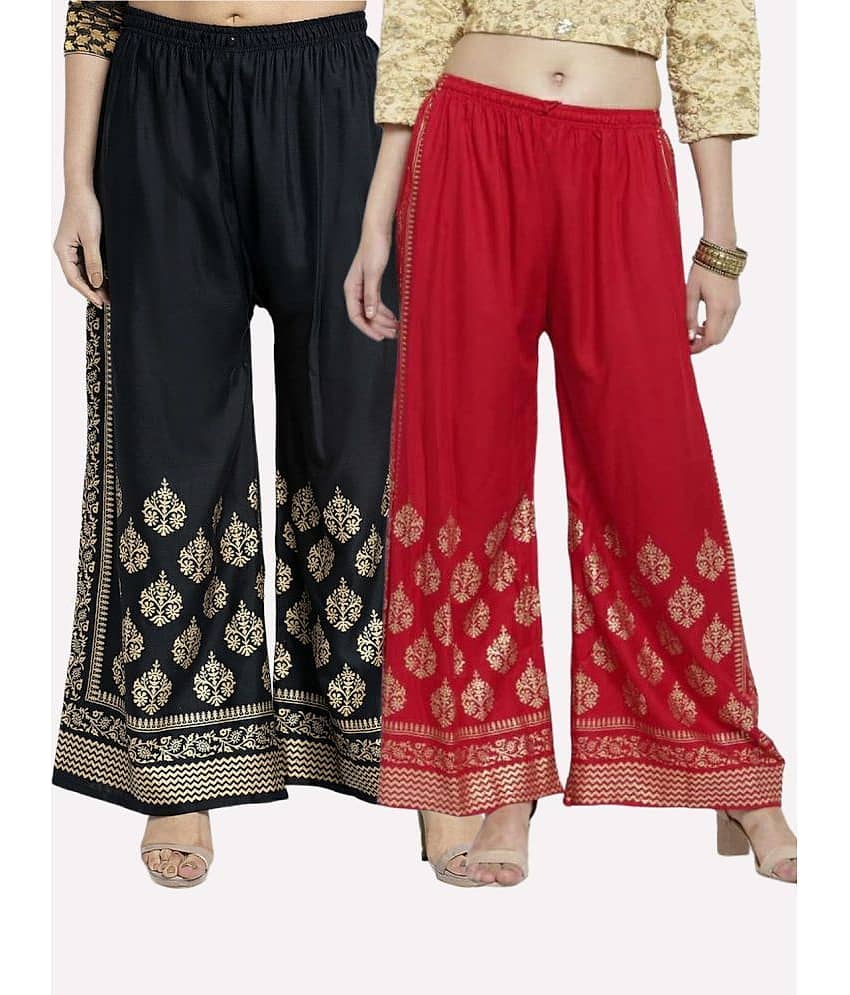 OMAYA - Grey Rayon Wide leg Women's Palazzos ( Pack of 2 )