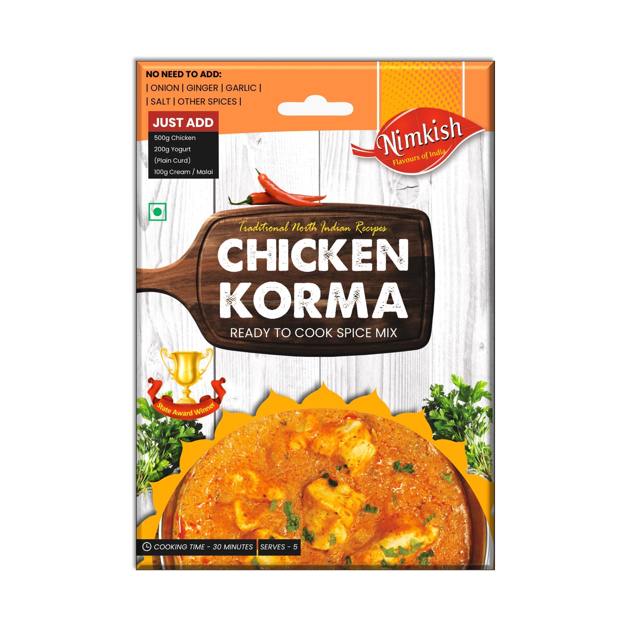 Nimkish Chicken Korma Ready to Cook Spice Mix | 40g | Onion Ginger Garlic Already in Mix | Himalayan Recipe