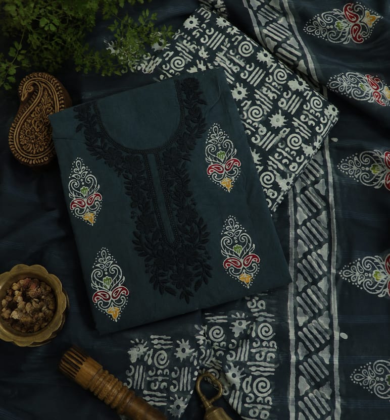 Handcrafted Batik Print Cotton Unstitched 3-Piece Suit Set
