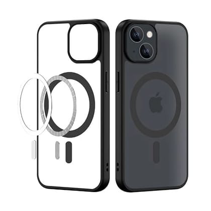 iPhone 15 Magnetic Transparent Case | Shock Proof Design & Camera Protection | Magnetic Support Wireless Charging case for Apple iPhone 15 | Sleek Crystal Clear Cover - (Black)