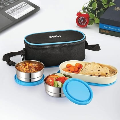 Stainless Steel Lunch Box for Office & School, 3 Containers, Blue_assorted colour