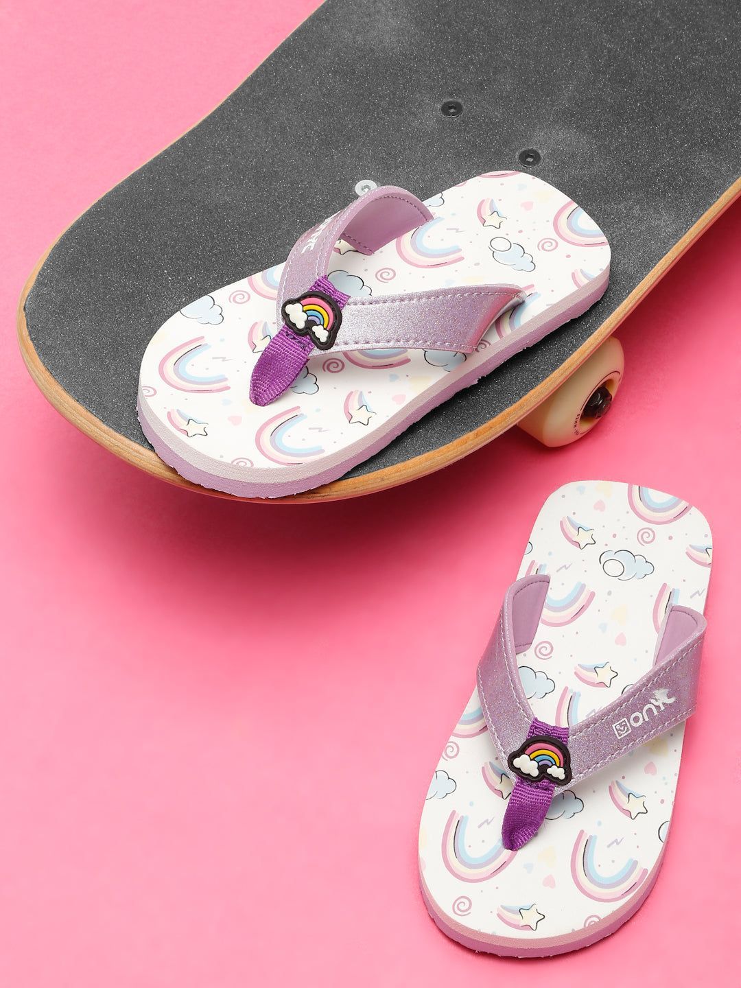 Premium Rainbow V-Shape Flip-flops - Purple (Girls)