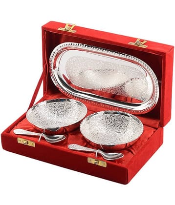 Rajrang Rich Brass Bowl and Tray with Spoon- Pack of 3