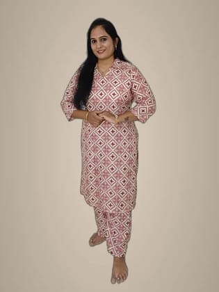 Mom And Me Cotton Co-Ord Set (L) | Printed V-Neck Kurta & Bottoms | Ethnic Casual Mom And Me Cotton Co-Ord Set (L) | Printed V-Neck Kurta & Bottoms | Ethnic Casual