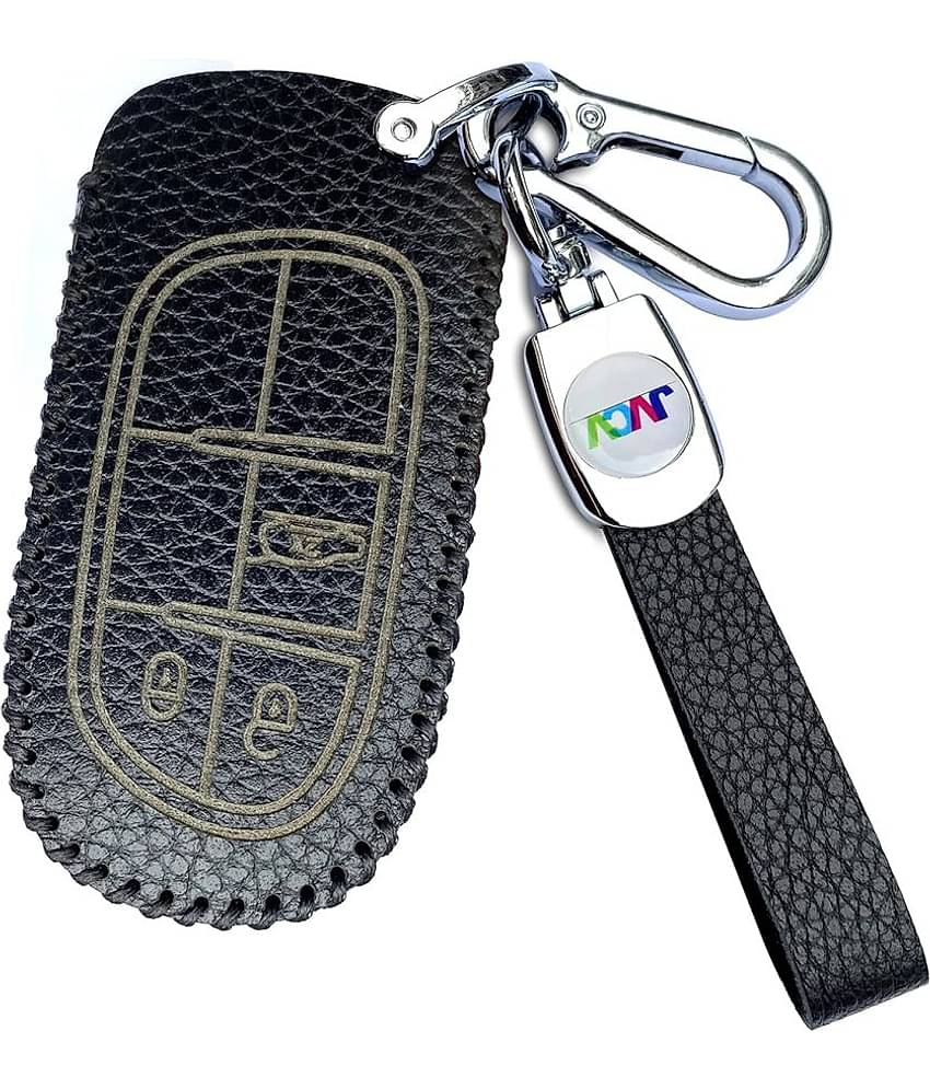Soft Handmade Lychee Pattern Leather Key Cover Compatible with Jeep Compass Trailhawk Push Button Smart Key