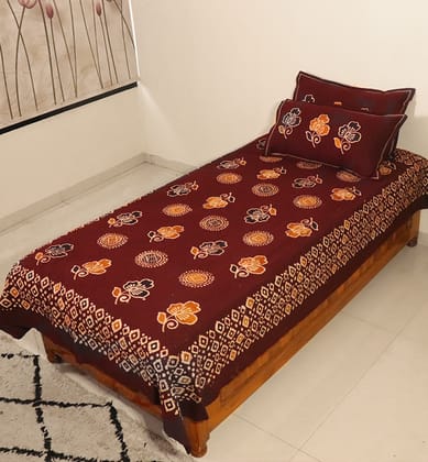 Handcrafted Batik Print Cotton Single Bed Sheet with Two Pillow Covers Handcrafted Batik Print Cotton Single Bed Sheet with Two Pillow Covers