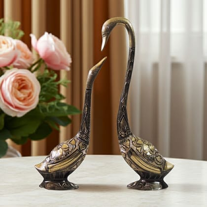 Brass Duck Pair Statue with Color Finish for Luxury Home Decor, Height : 14.5 Inch (ANMAS186 C)