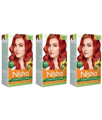 Nisha Creme Hair Color 5.64 Copper Red 120g Pack of 3 Permanent Hair Colour for Women Men, No Ammonia 100% Grey Coverage