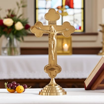 Brass Decorative Showpiece Jesus On Cross � Handmade Religious Wall Hanging D�cor Item, Height : 19 Inch (FMAS377 F)