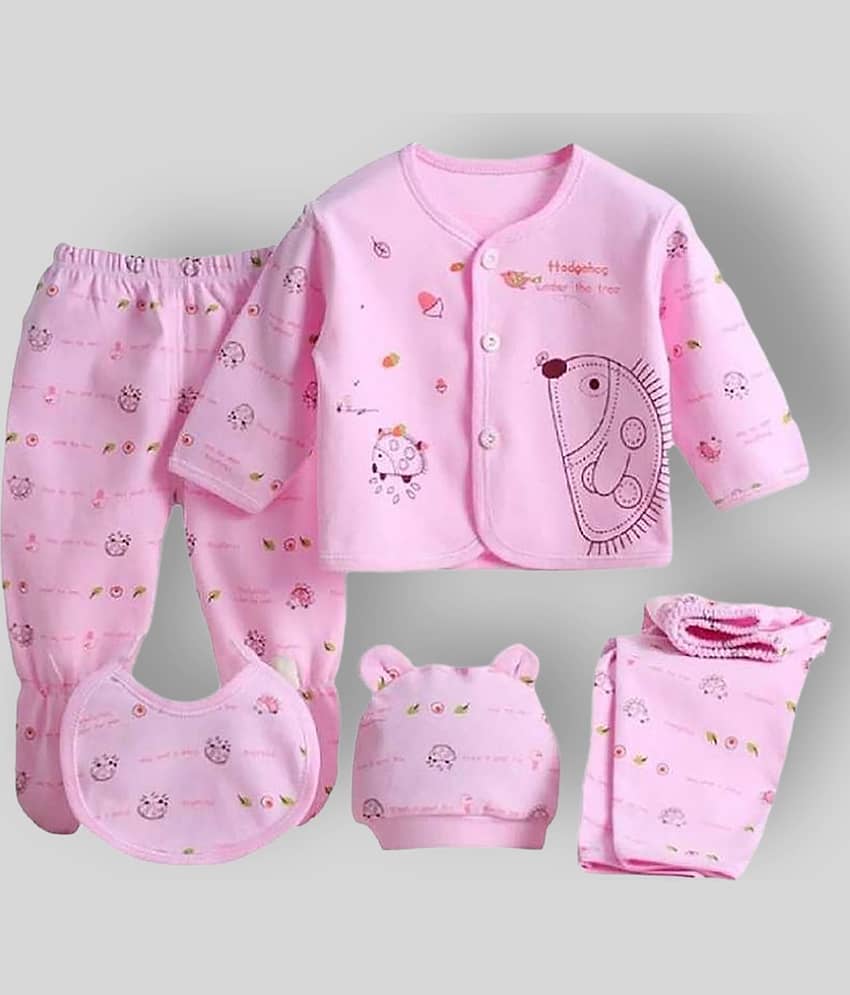 ICABLE - Pink Cotton Baby Boy,Baby Girl Tops & Bottoms Sets ( Pack of 5 )