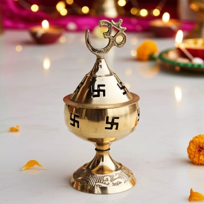 Brass Table Decor Oil Lamp Om Pakija Deepak  - Handcrafted Brass Diya for Aarti, Height : 3 Inch (ZMAS164 B)
