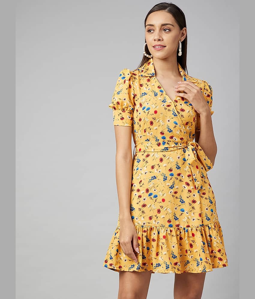 StyleStone Women Crepe Fit & Flare Dress ( Yellow )