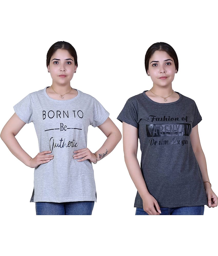 Varenyam Women Cotton Regular Fit Round Neck T-Shirt ( Grey )