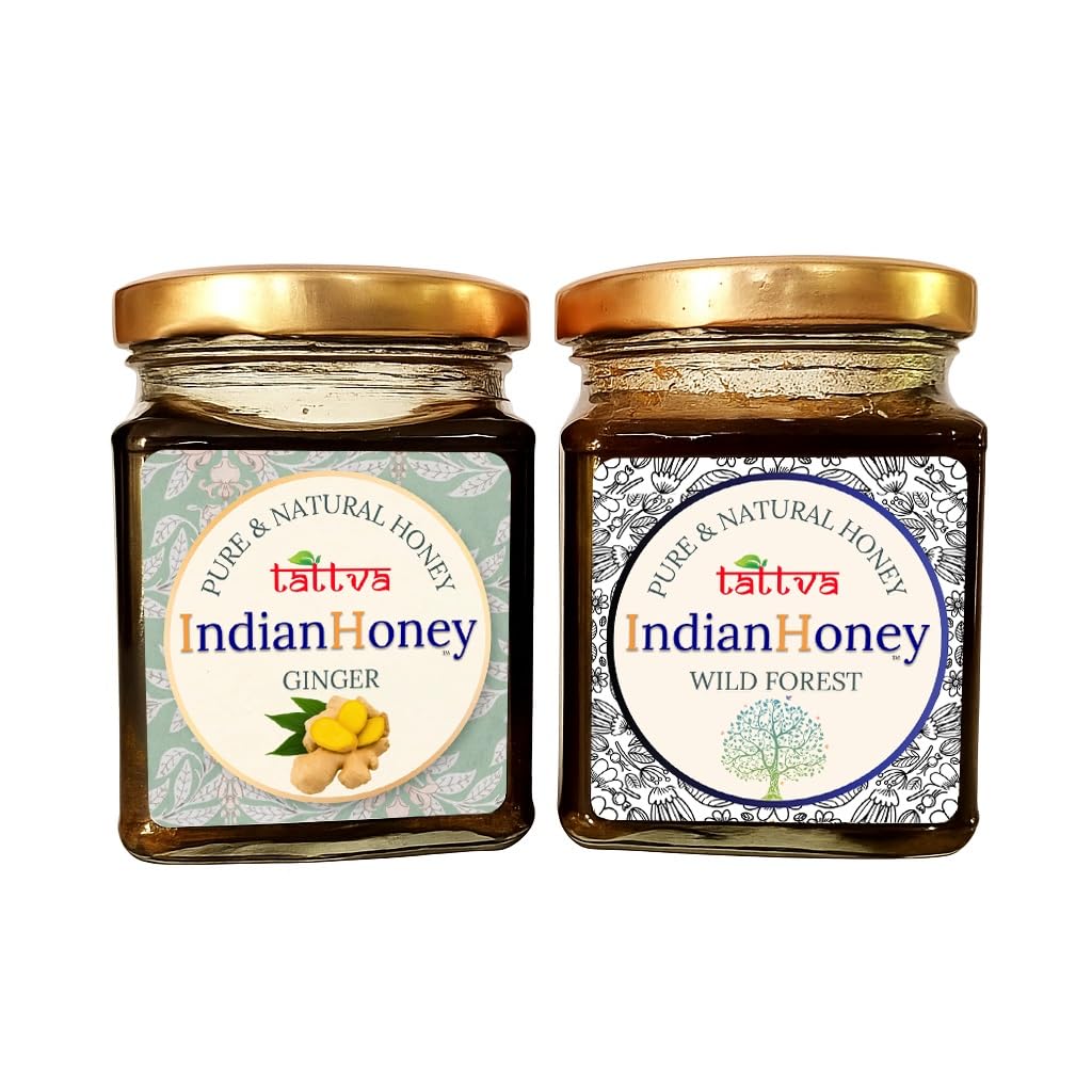 IndianHoney Wild Forest Honey & Warming & Anti-Inflammatory Ginger Infused Honey Combo Pack (230gm & 230gm)