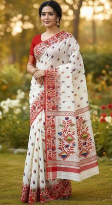 Cotton Jamdani Saree in White