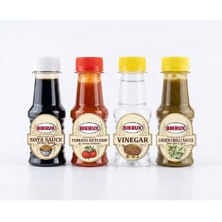 BIKRUX Chinese Sauce Condiment Combo Pack of 4 (Soya Sauce, Tomato Ketchup, Vinegar, Green Chilli Sauce)