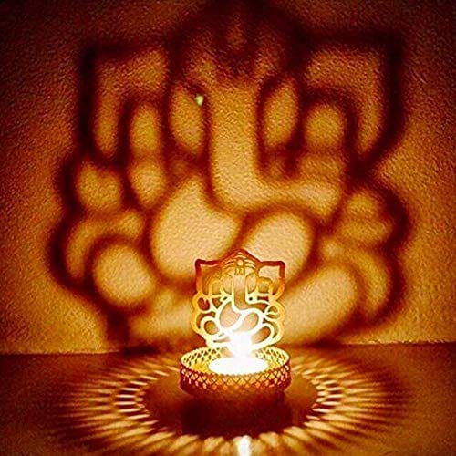 Metal Lord Ganesha Shadow Tea Light Candle Holder | Ganesh Chaturthi Diwali Decoration Items for Home Decor | Tea